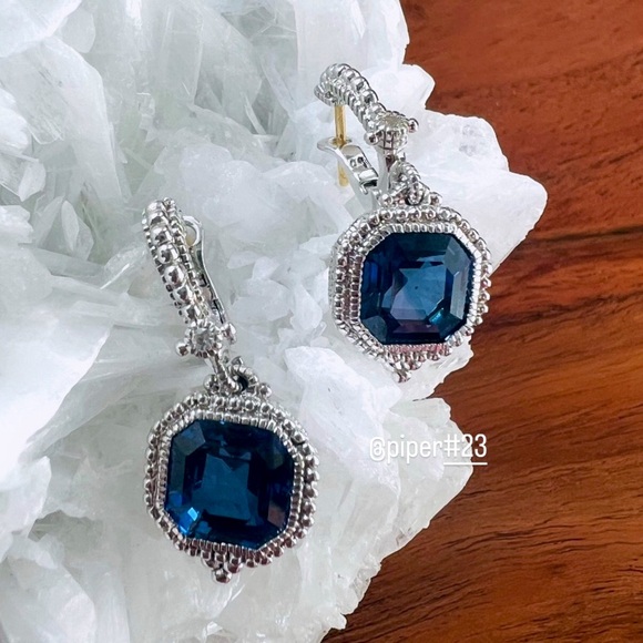 NWOT Judith Ripka JR TWO Estate Syn. Blue Sapphire Drop Earrings - Picture 3 of 13
